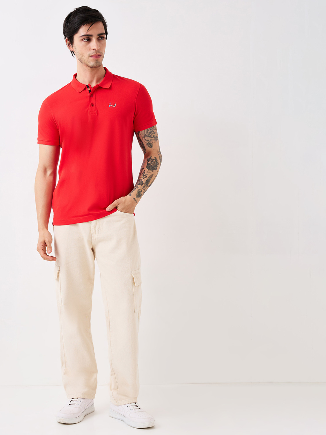 Image of Spykar Printed Men Polo Neck Red T-Shirt