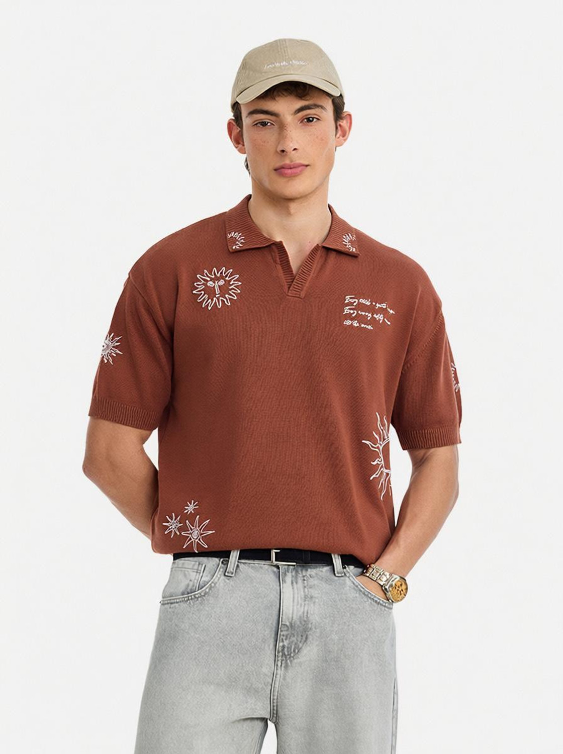 Snitch Graphic Print Men Polo Neck Brown T-Shirt