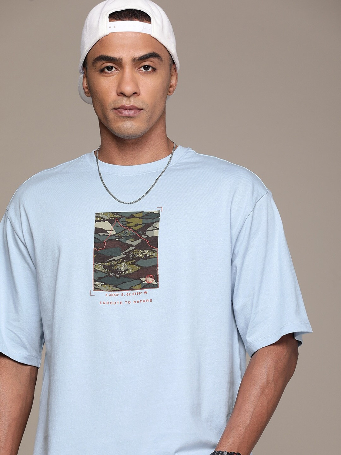 Image of Roadster Printed Men Round Neck Blue T-Shirt