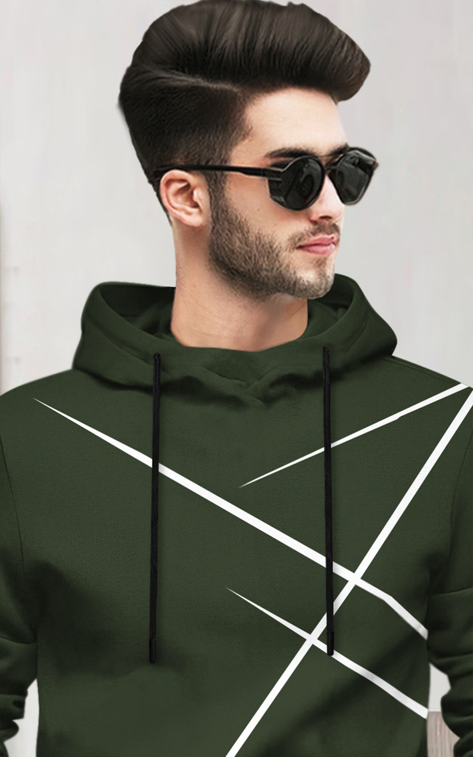 Image of BLIVE Printed Men Hooded Neck Dark Green T-Shirt