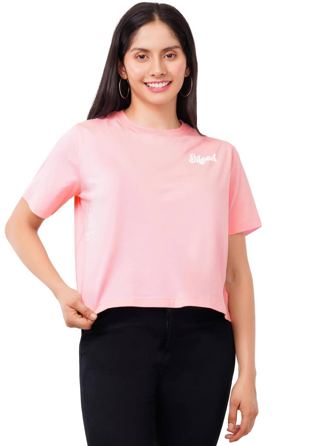 Astrape & Bronte Printed Women Crew Neck Pink T-Shirt