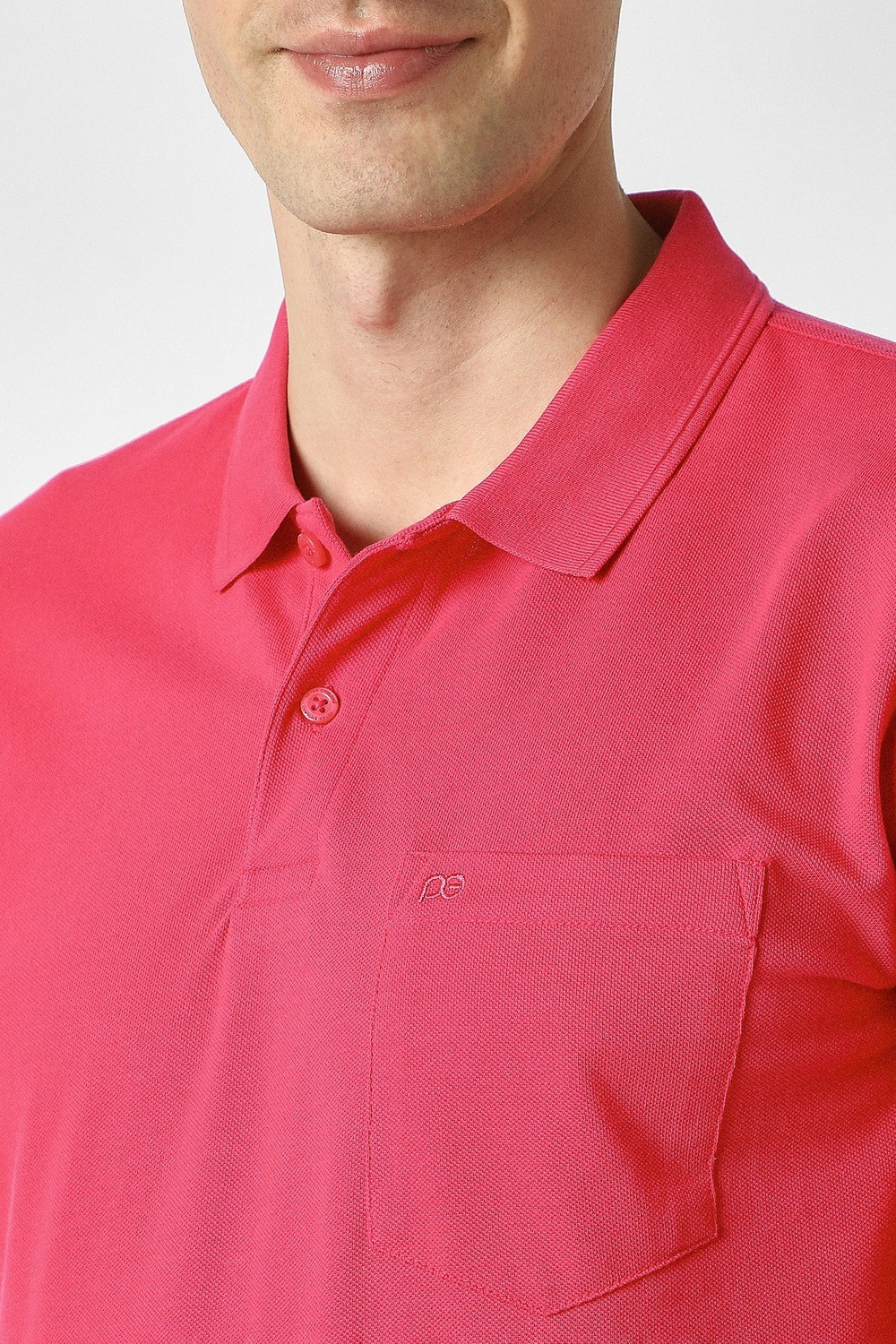 Image of PETER ENGLAND Solid Men Polo Neck Pink T-Shirt
