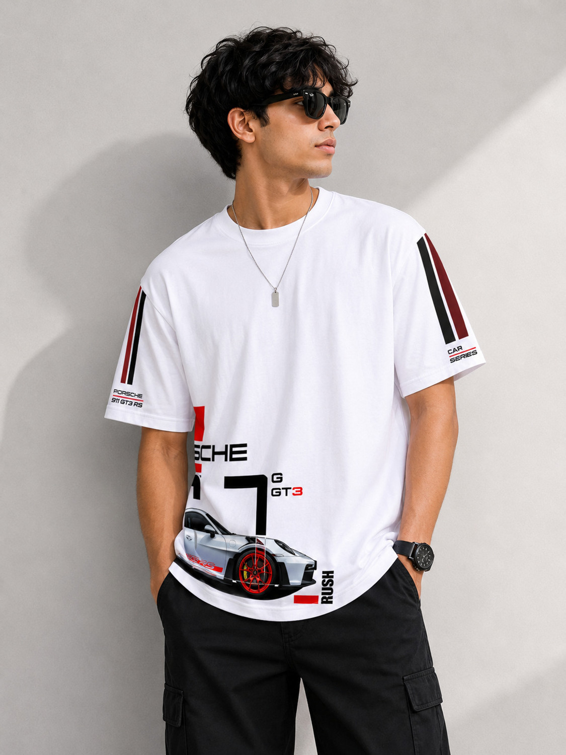 Image of the gavial club Graphic Print, Striped Men Round Neck White T-Shirt