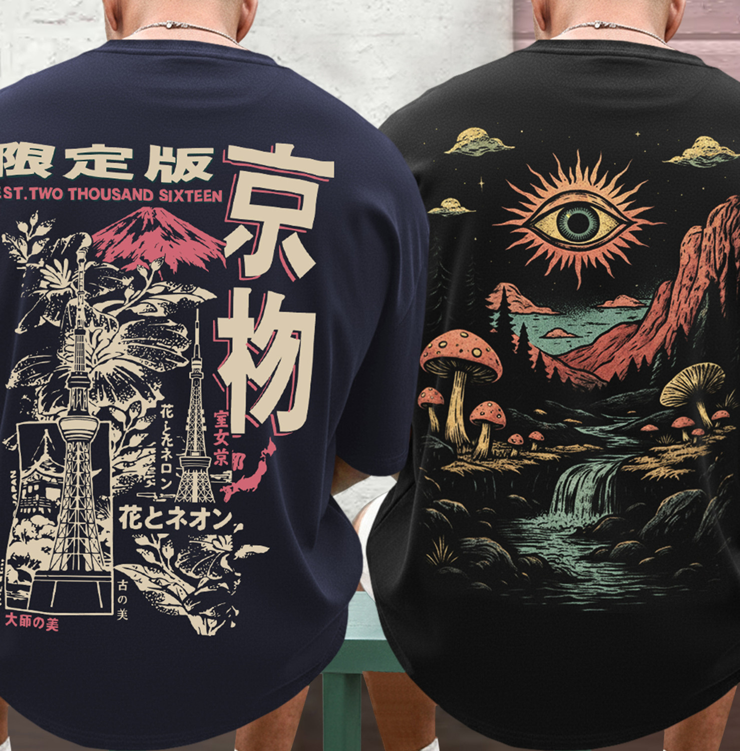 Image of TRIPR Graphic Print Men Round Neck Navy Blue, Black T-Shirt