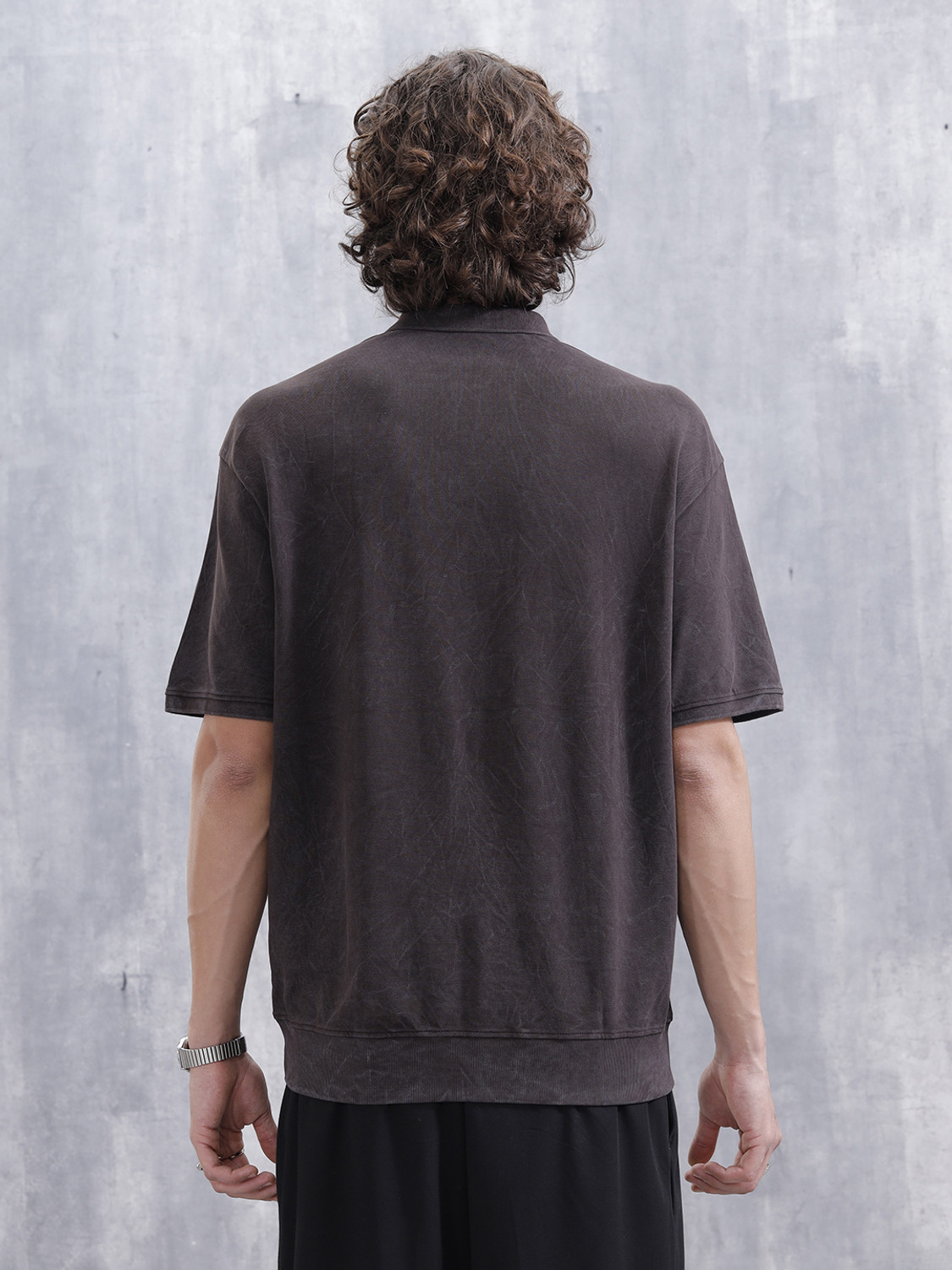 Image of WROGN Washed Men Polo Neck Brown T-Shirt