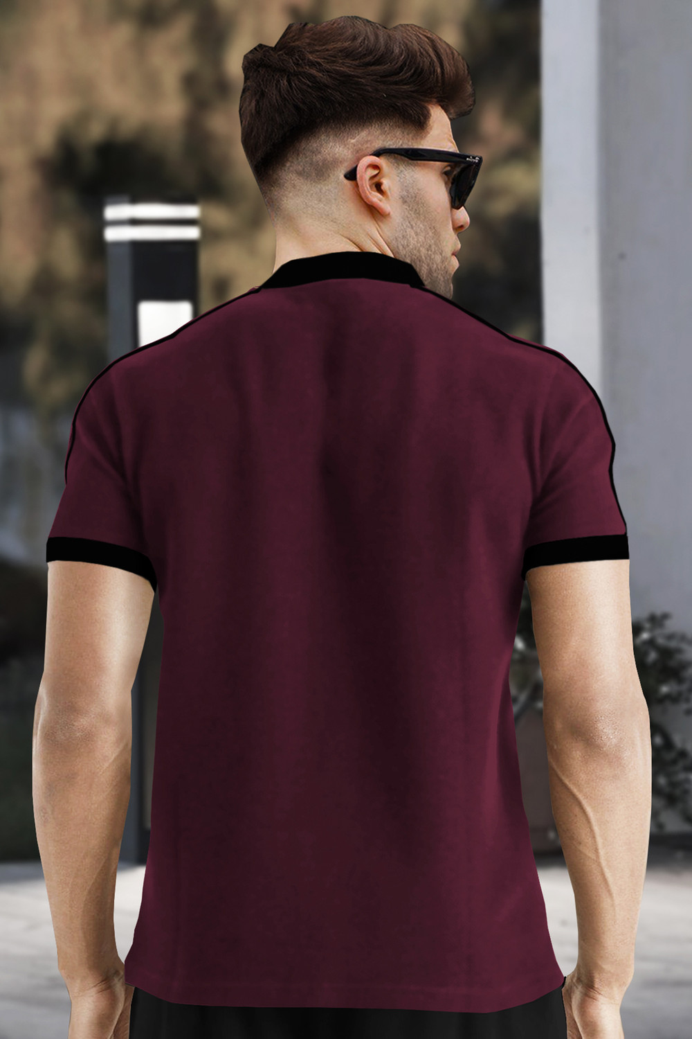 Image of TRIPR Solid Men Henley Neck Maroon, Black T-Shirt