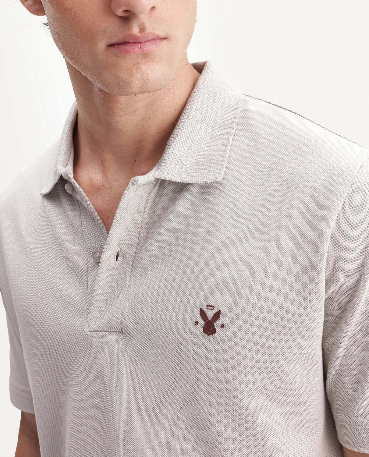 Image of RARE RABBIT Solid Men Mandarin Collar Grey T-Shirt