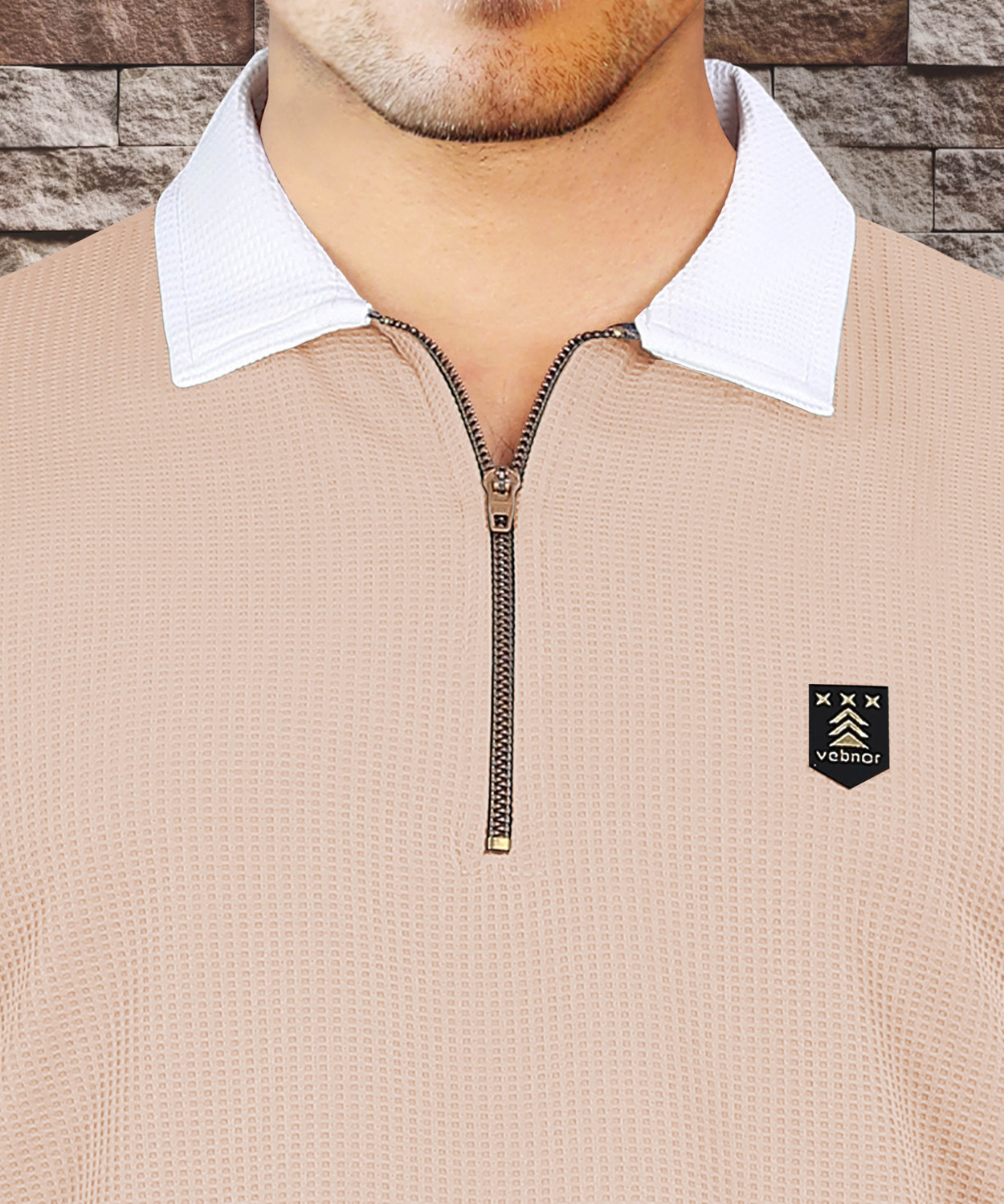 Image of VeBNoR Self Design Men Polo Neck Beige T-Shirt