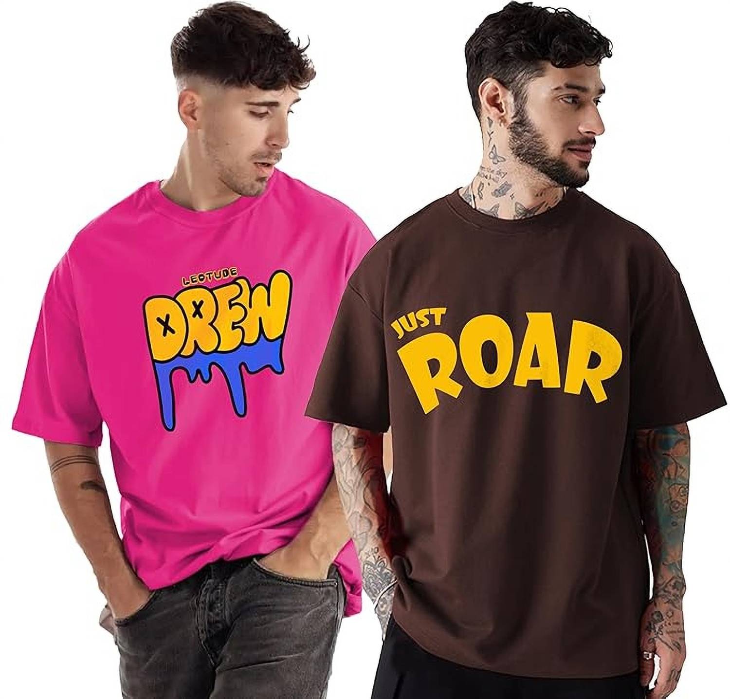 Leotude Men Printed Round Neck Cotton Blend Multicolor T-Shirt