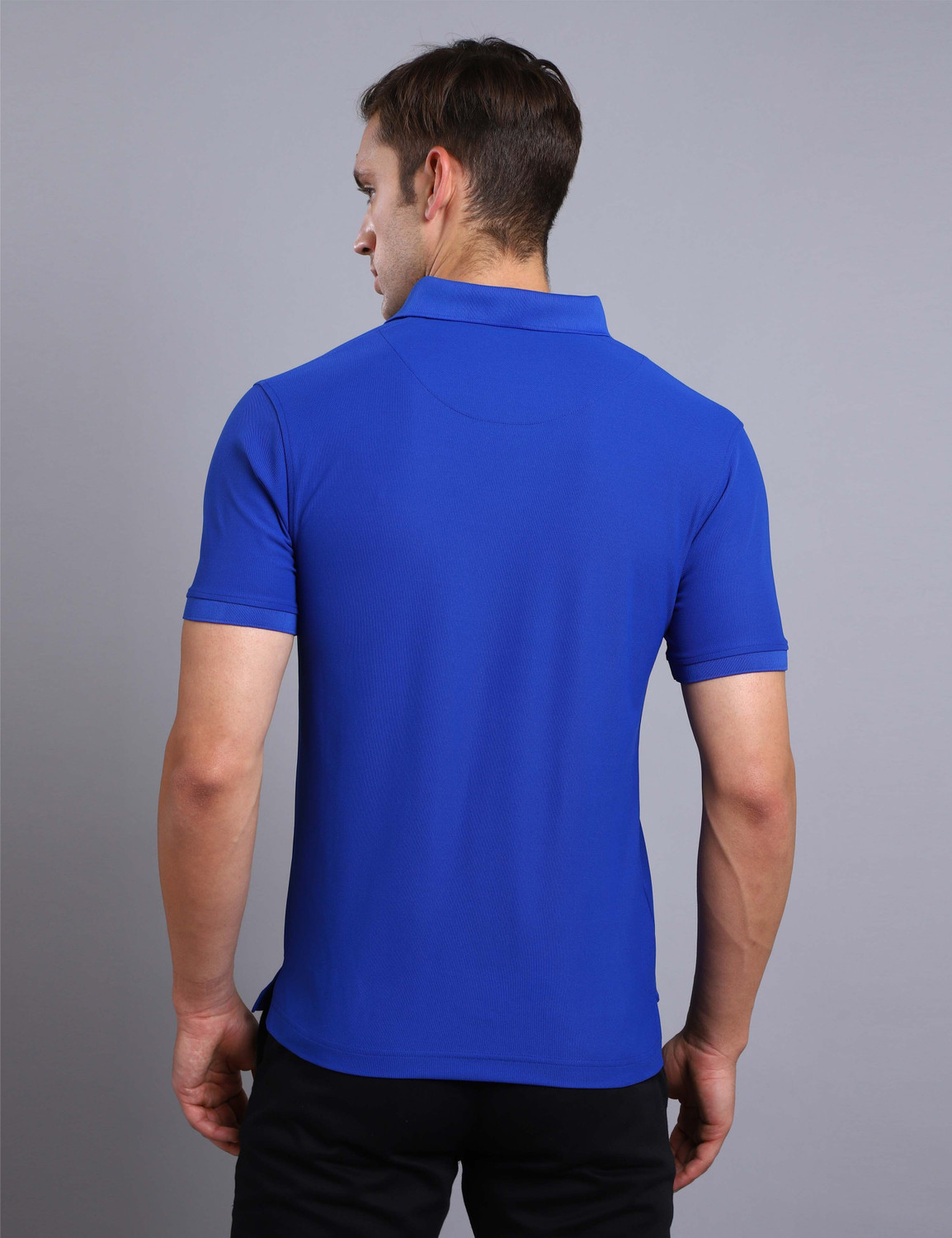 Image of Stellers Solid Men Polo Neck Blue T-Shirt