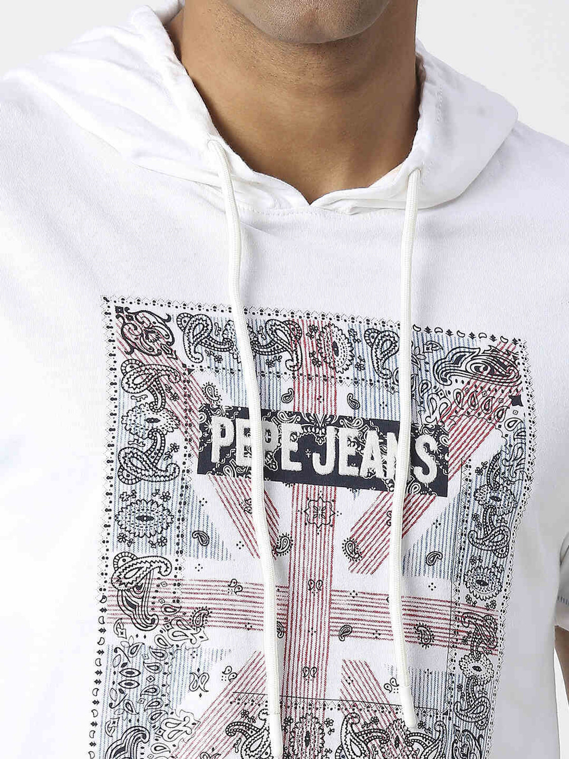 Image of Pepe Jeans Printed Men Hooded Neck White T-Shirt