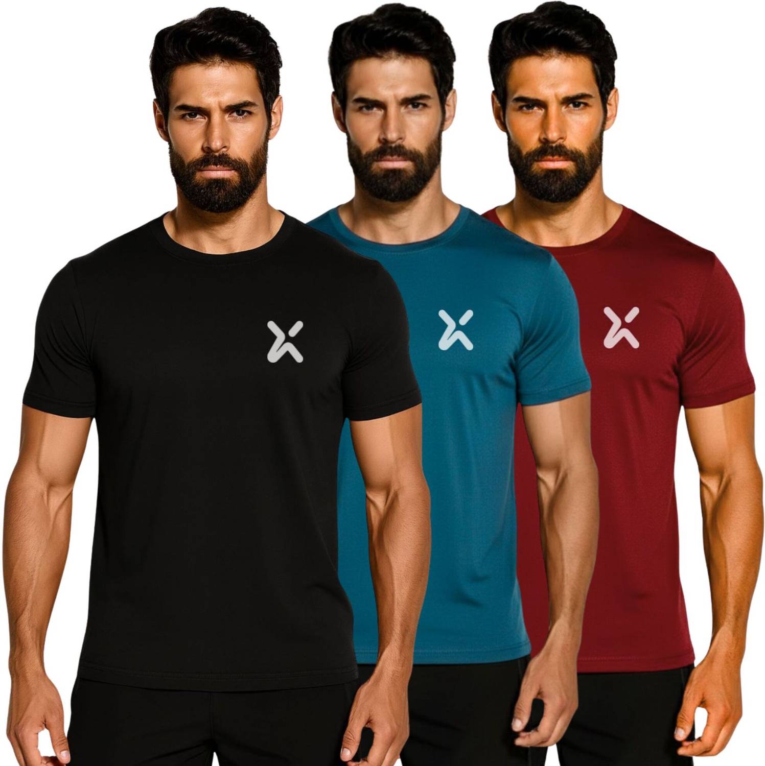 3colors Printed Men Round Neck Black, Blue, Maroon T-Shirt