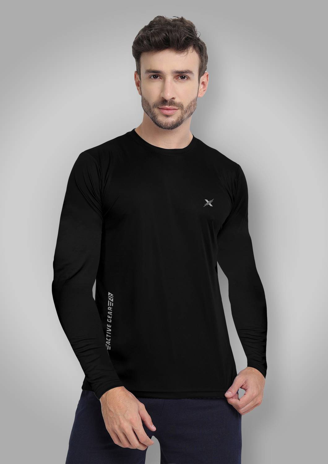 FTX Men Solid Round Neck Polyester Black T-Shirt