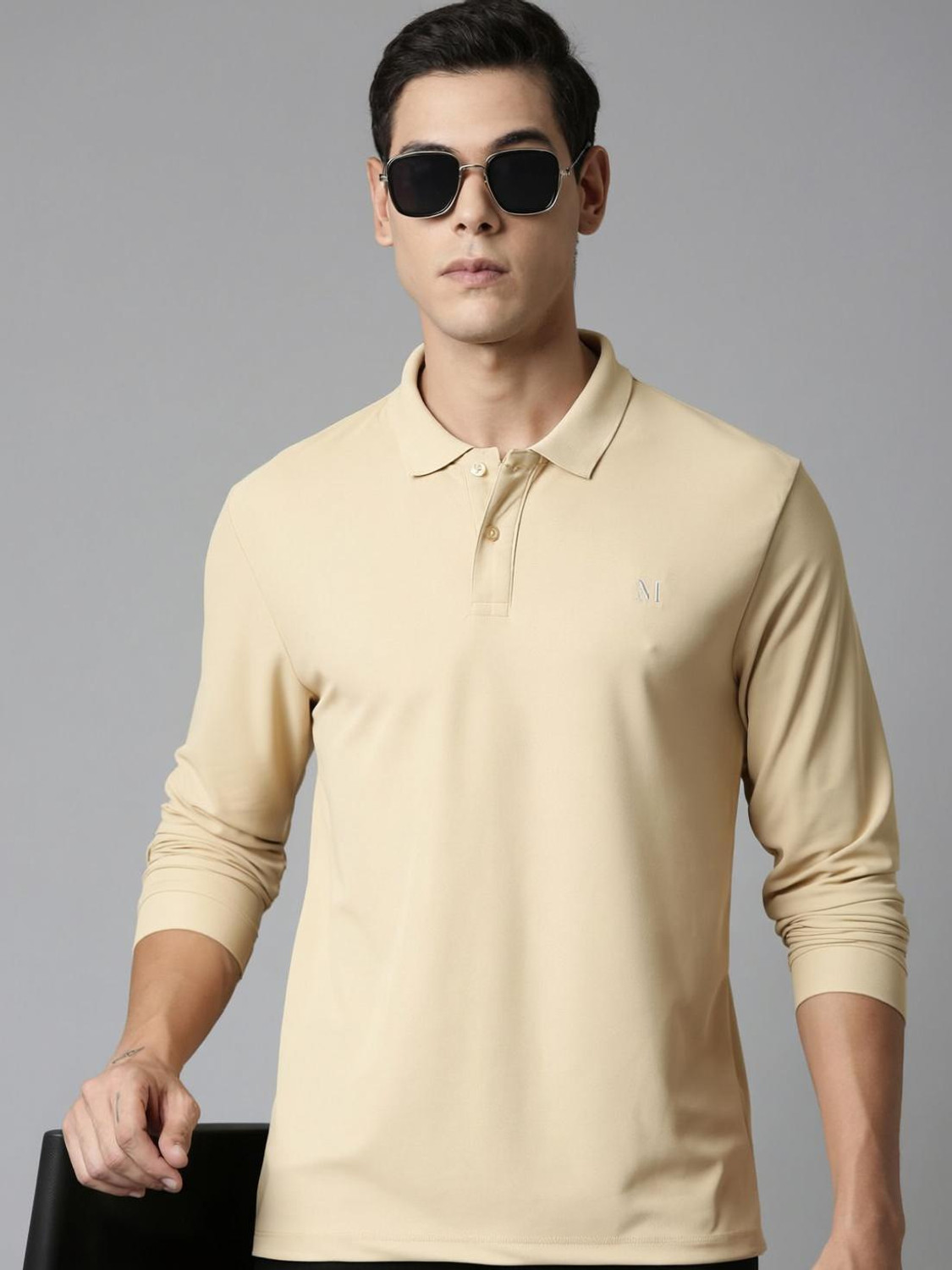 Image of MaxzoneEcommerce Solid Men Polo Neck Beige T-Shirt