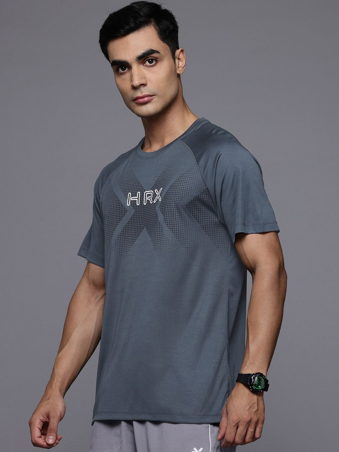 Image of HRX by Hrithik Roshan Printed Men Round Neck Blue T-Shirt