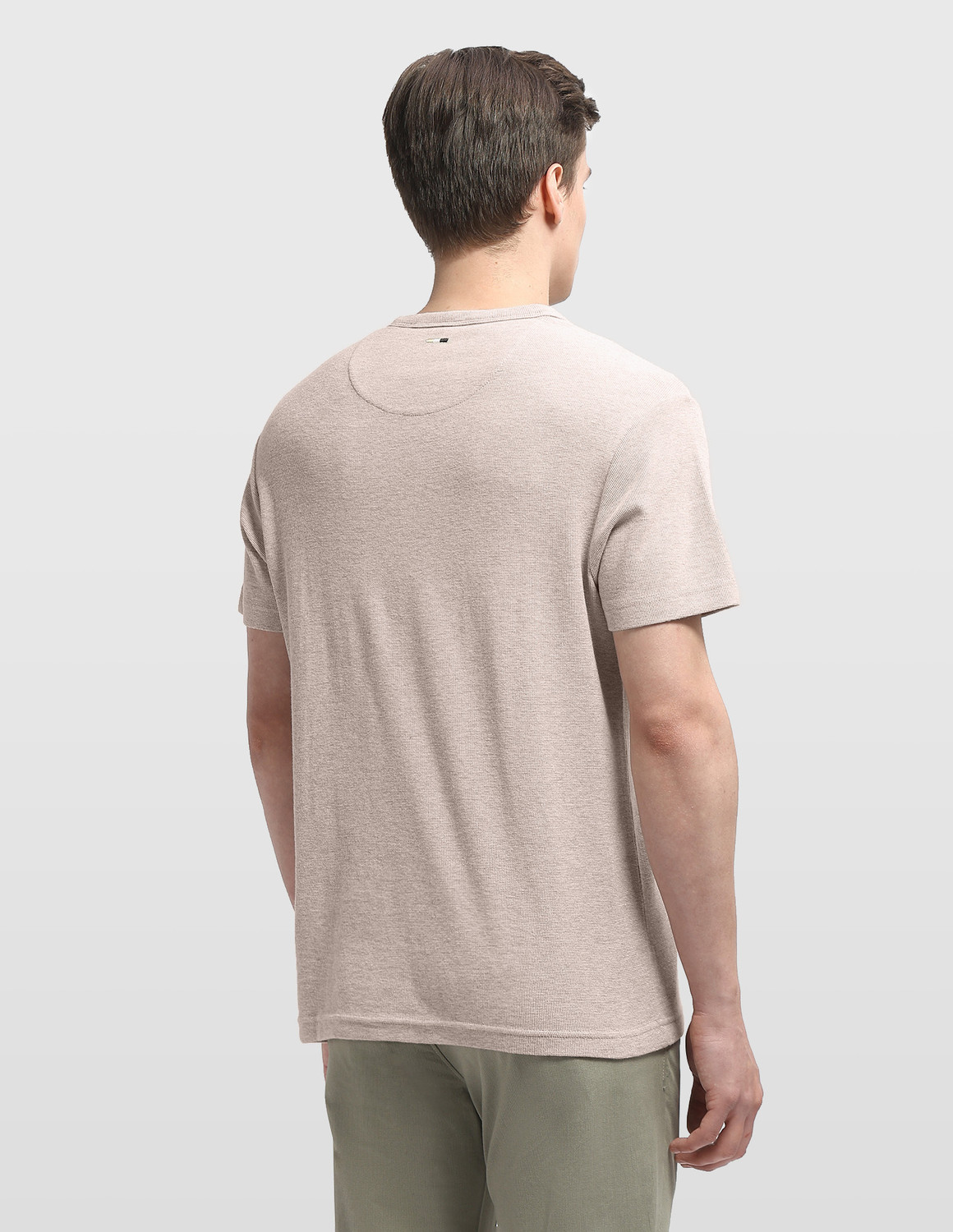 Image of Arrow Sport Self Design Men Crew Neck Beige T-Shirt
