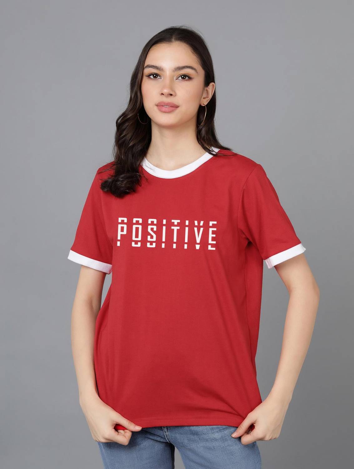 Adyavastram Typography Women Round Neck Red T-Shirt