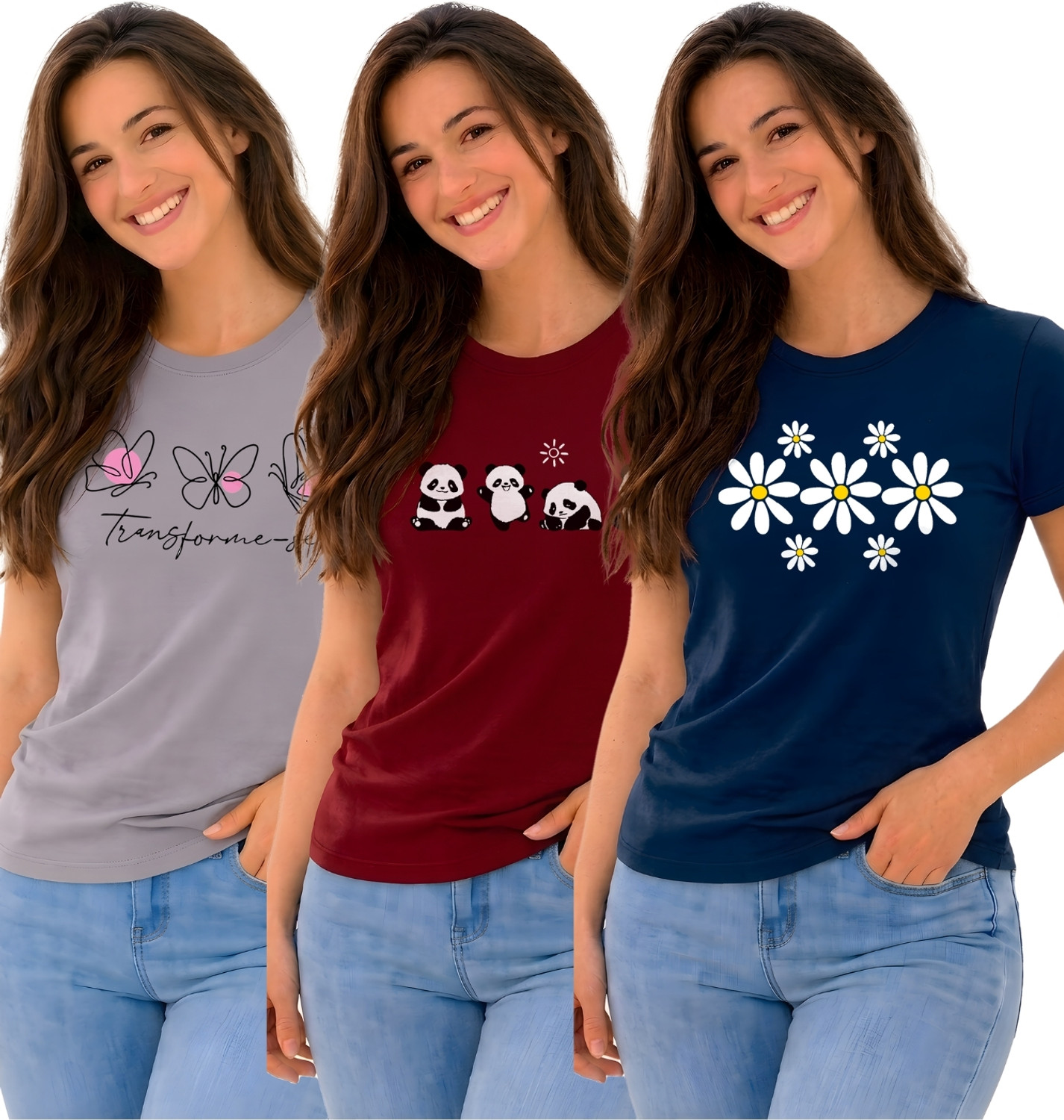 ROCKY FAB Graphic Print Women Round Neck Grey, Maroon, Navy Blue T-Shirt