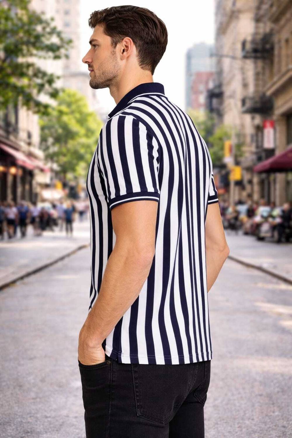 Nine Tee 4 Striped Men Polo Neck Multicolor T-Shirt - Image 3