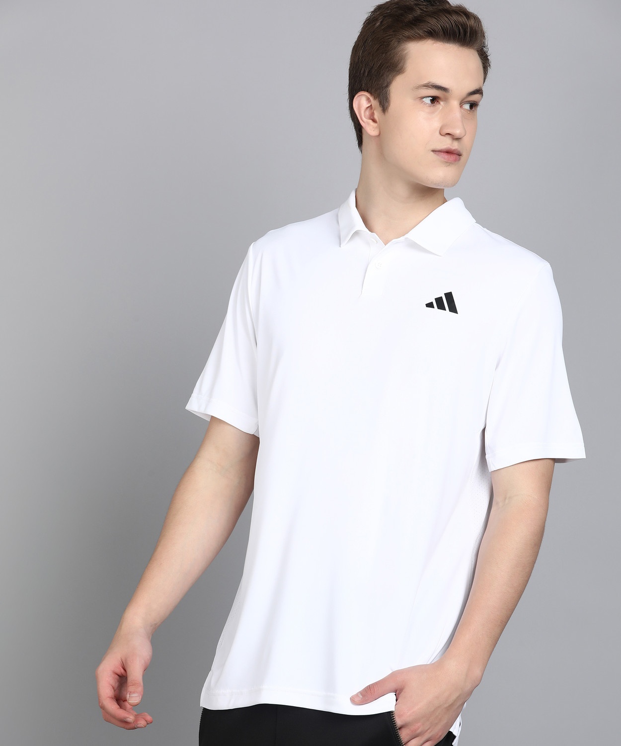 Image of ADIDAS Solid Men Polo Neck White T-Shirt