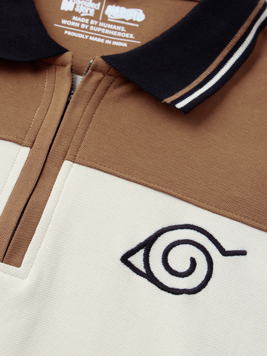 Image of The Souled Store Colorblock Men Polo Neck Beige T-Shirt