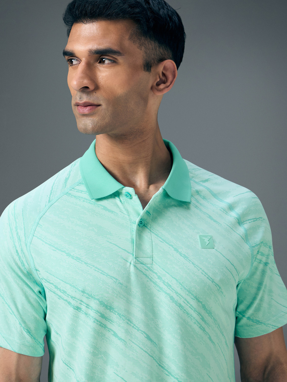 Image of TECHNOSPORT Printed Men Polo Neck Light Blue T-Shirt