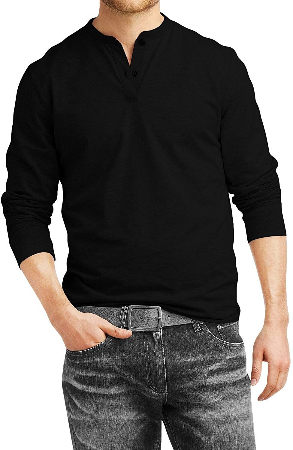 Image of Veirdo Solid Men Henley Neck Black T-Shirt