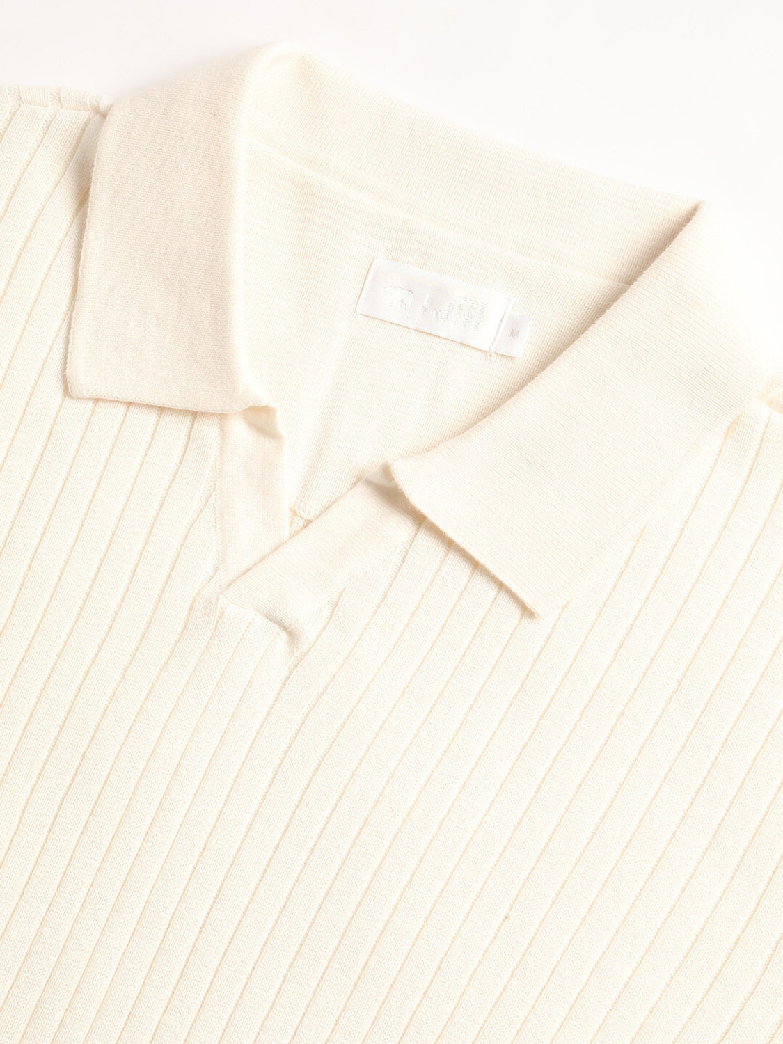 Image of THE BEAR HOUSE Self Design Men Polo Neck White T-Shirt