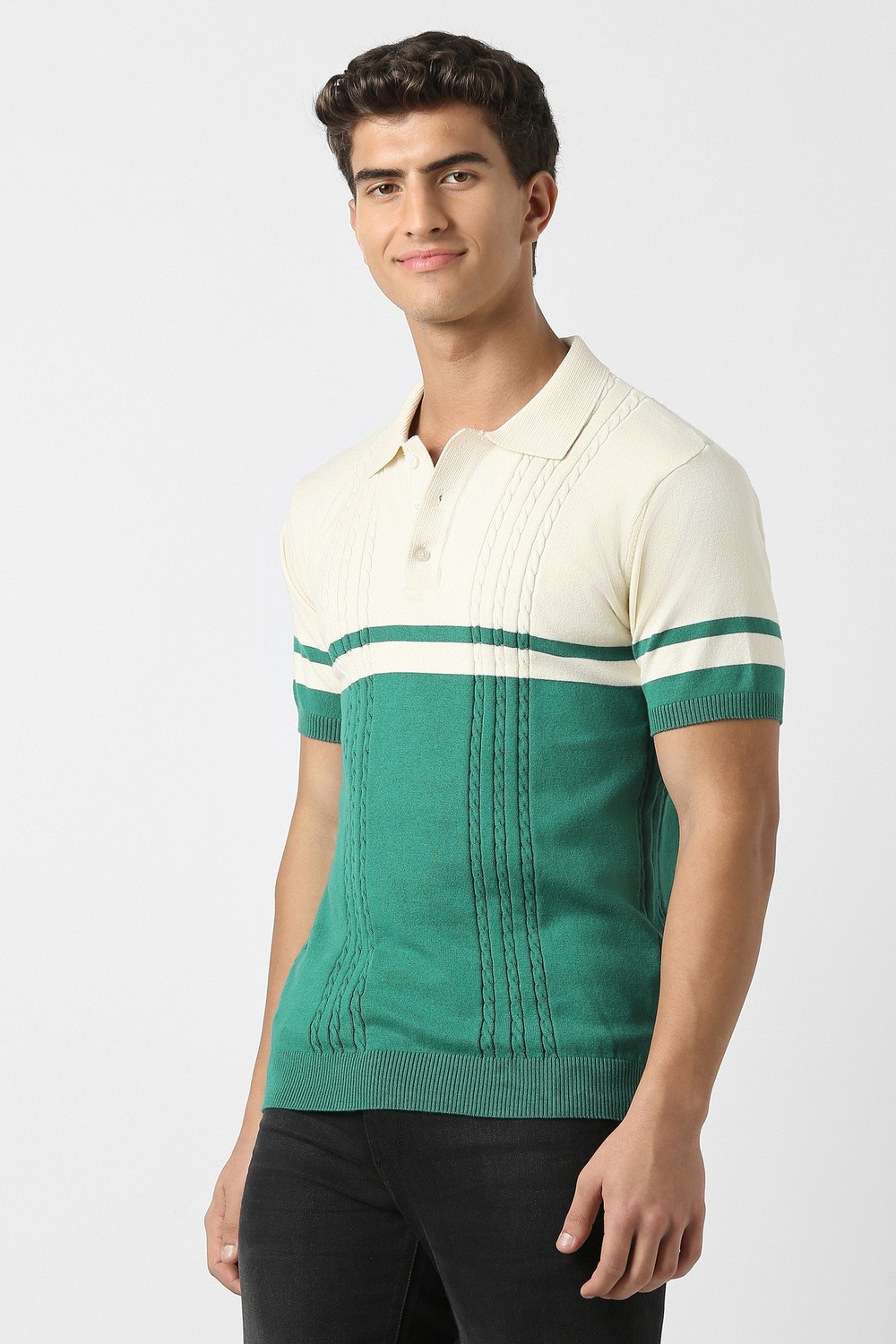 Image of PETER ENGLAND Self Design Men Polo Neck Multicolor T-Shirt