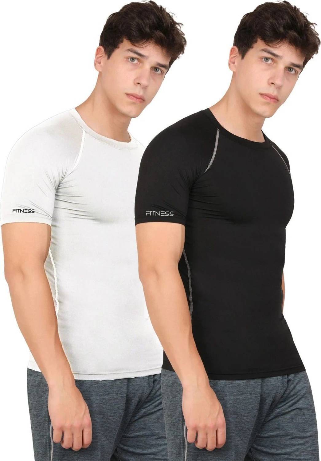 Kyk Pack of 2 Men Solid Round Neck Polyester White, Black T-Shirt