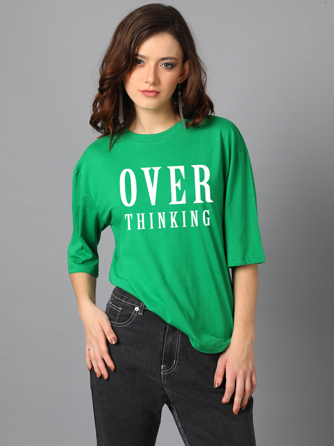Image of KOTTY Printed Women Round Neck Dark Green T-Shirt