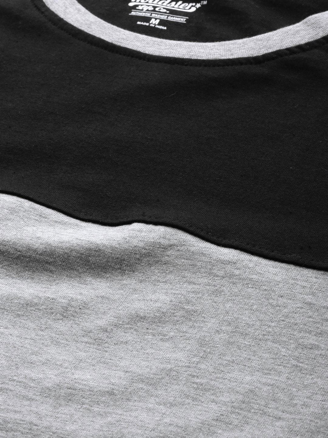 Image of Roadster Colorblock Men Round Neck Black, Grey T-Shirt