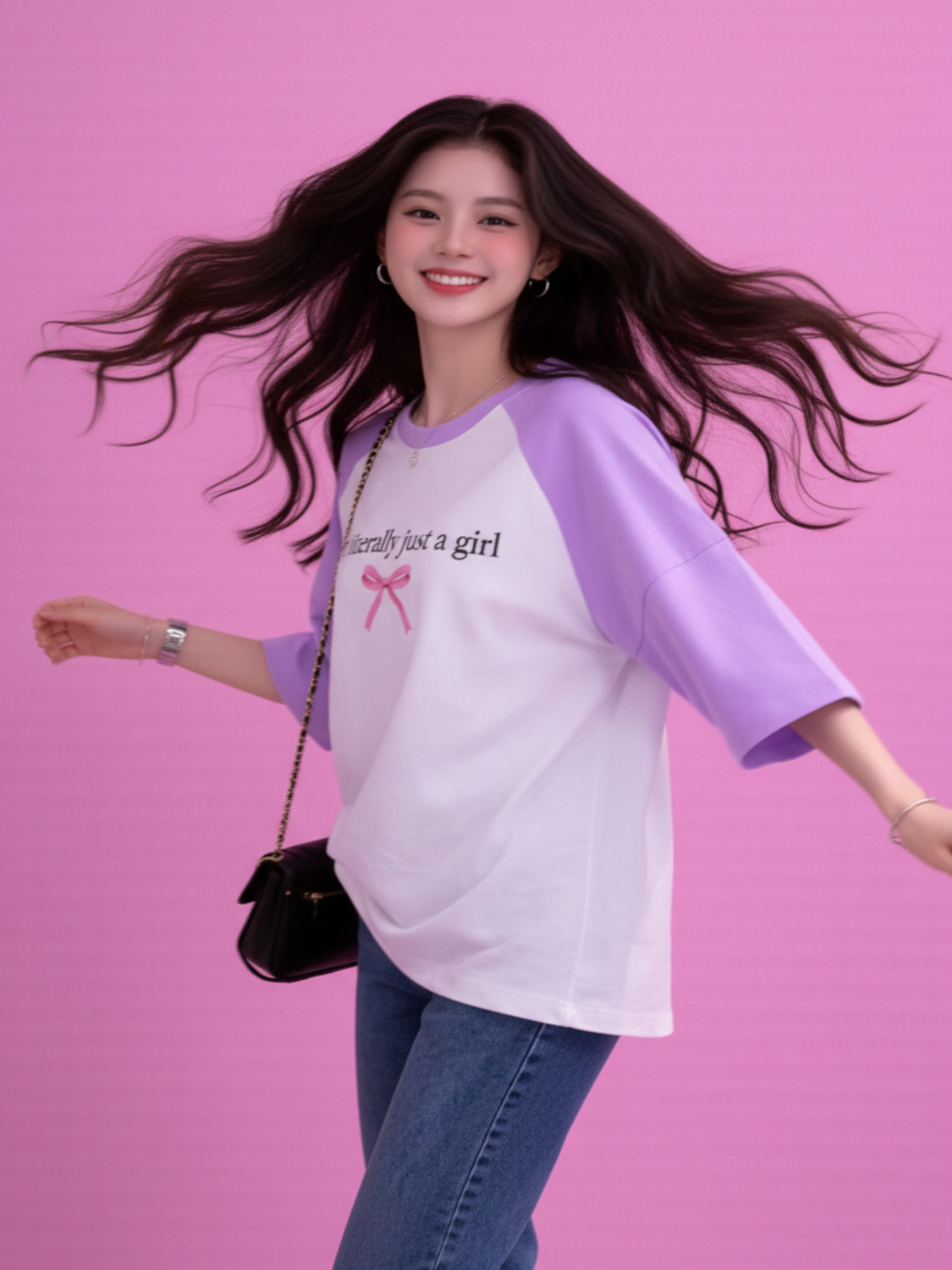 Image of UG Fashion Colorblock Women Round Neck Purple, White T-Shirt