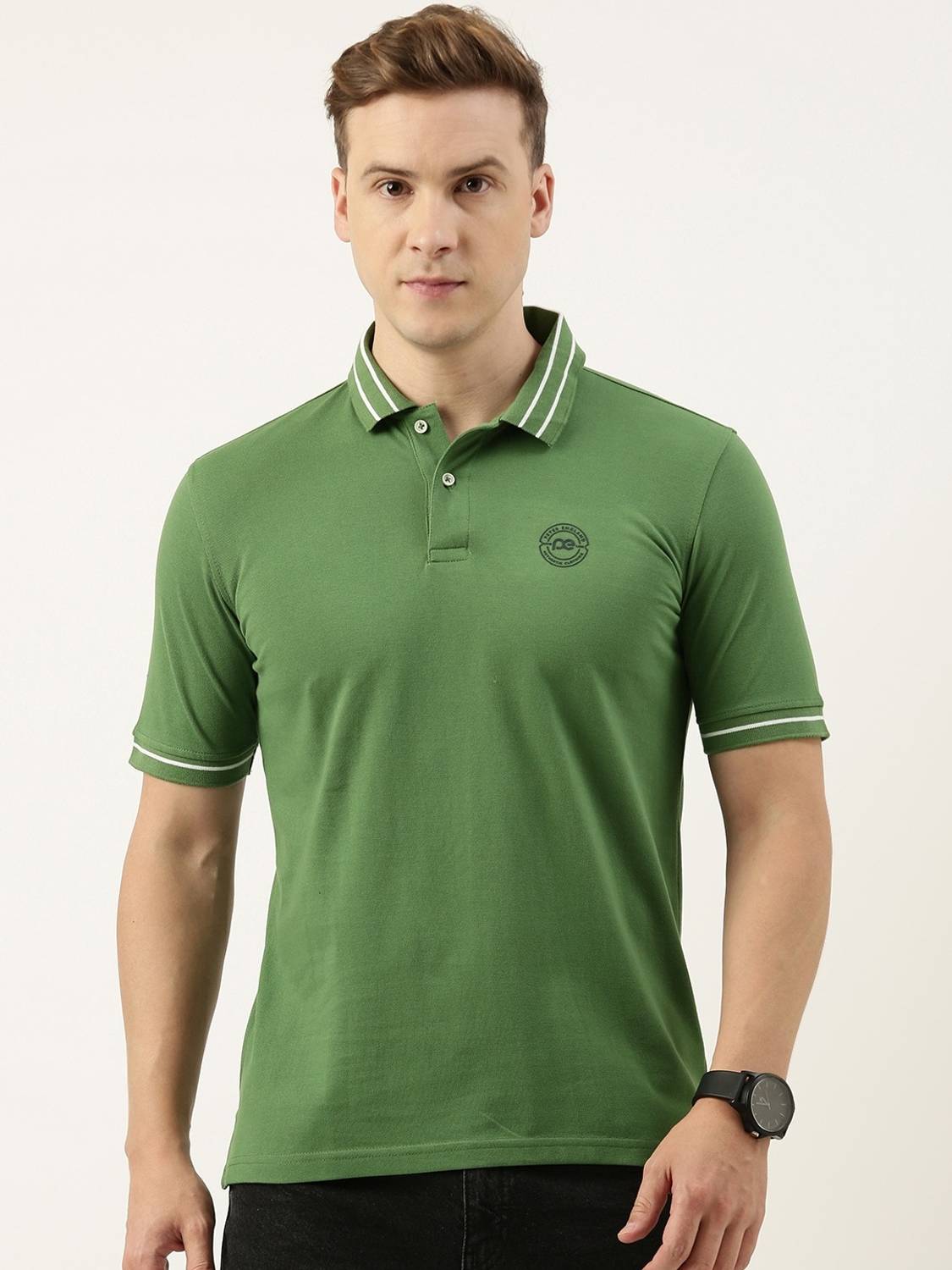 PETER ENGLAND Men Solid Polo Neck Polycotton Green T-Shirt