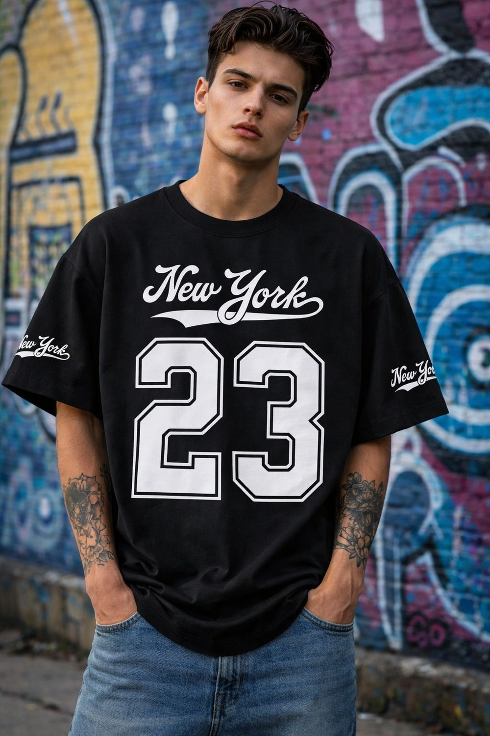 Image of Madilyn Printed Men Round Neck Black T-Shirt