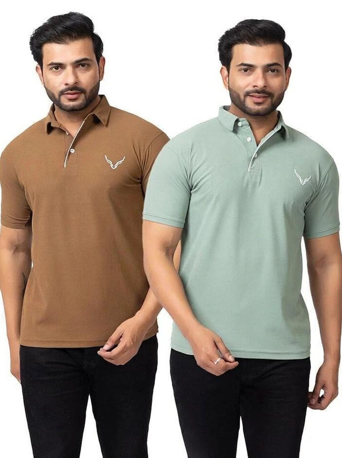 Image of BUFFARO Solid Men Polo Neck Brown, Green T-Shirt