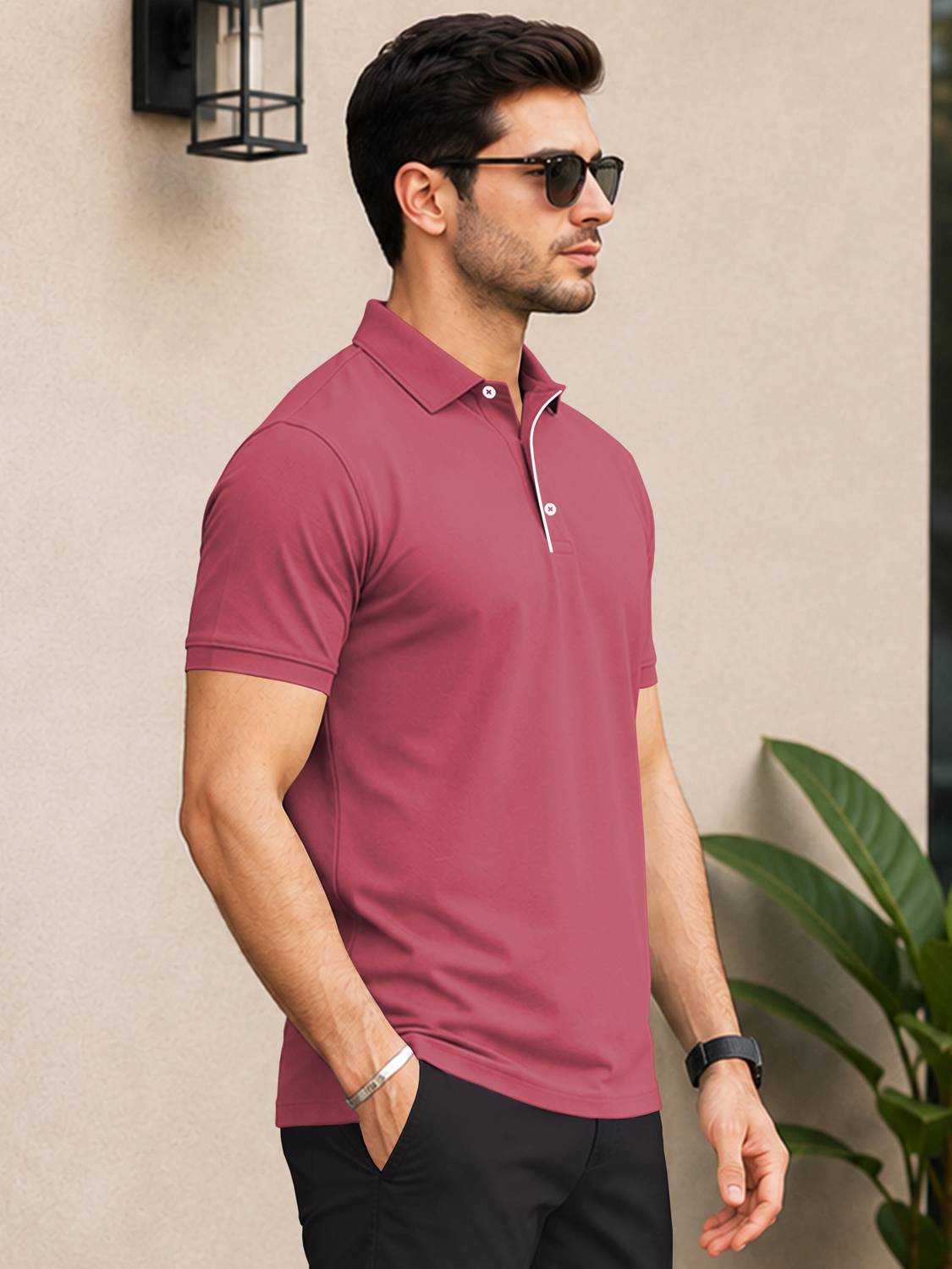 VeBNoR Men Pink Polo Neck T-Shirt - Image 4