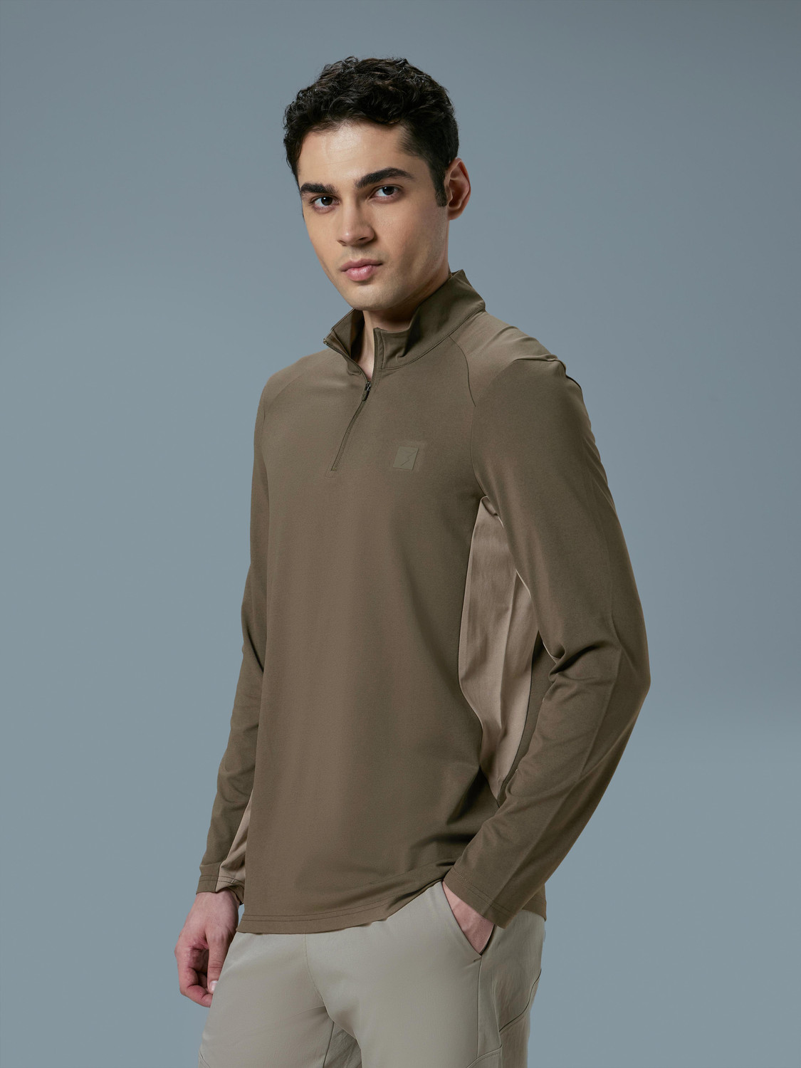 Image of TECHNOSPORT Sporty Men High Neck Brown T-Shirt