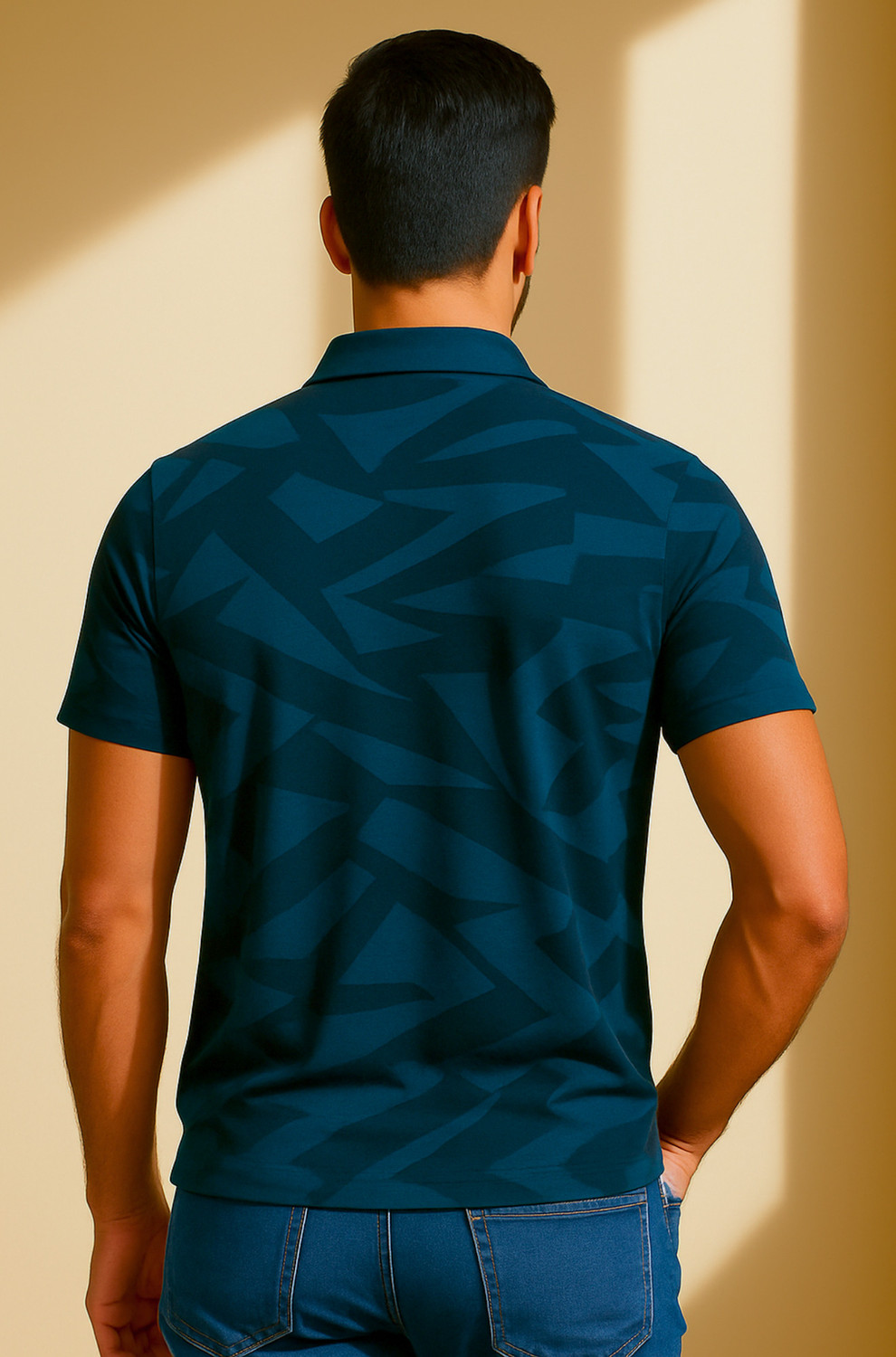 Image of Try This Colorblock Men Polo Neck Light Blue, Blue T-Shirt