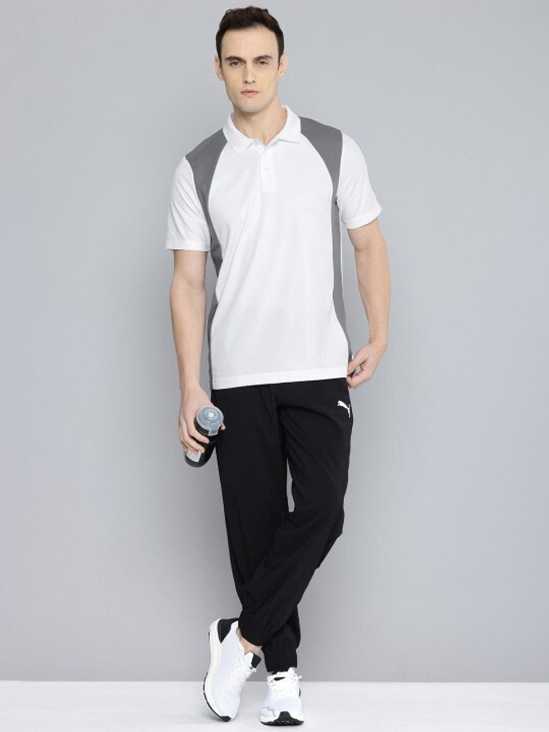 Image of PUMA Colorblock Men Polo Neck White T-Shirt