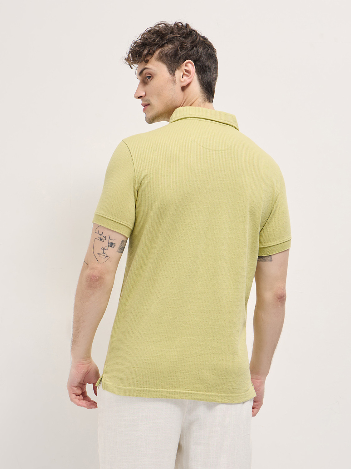 Image of THE BEAR HOUSE Solid Men Polo Neck Yellow T-Shirt