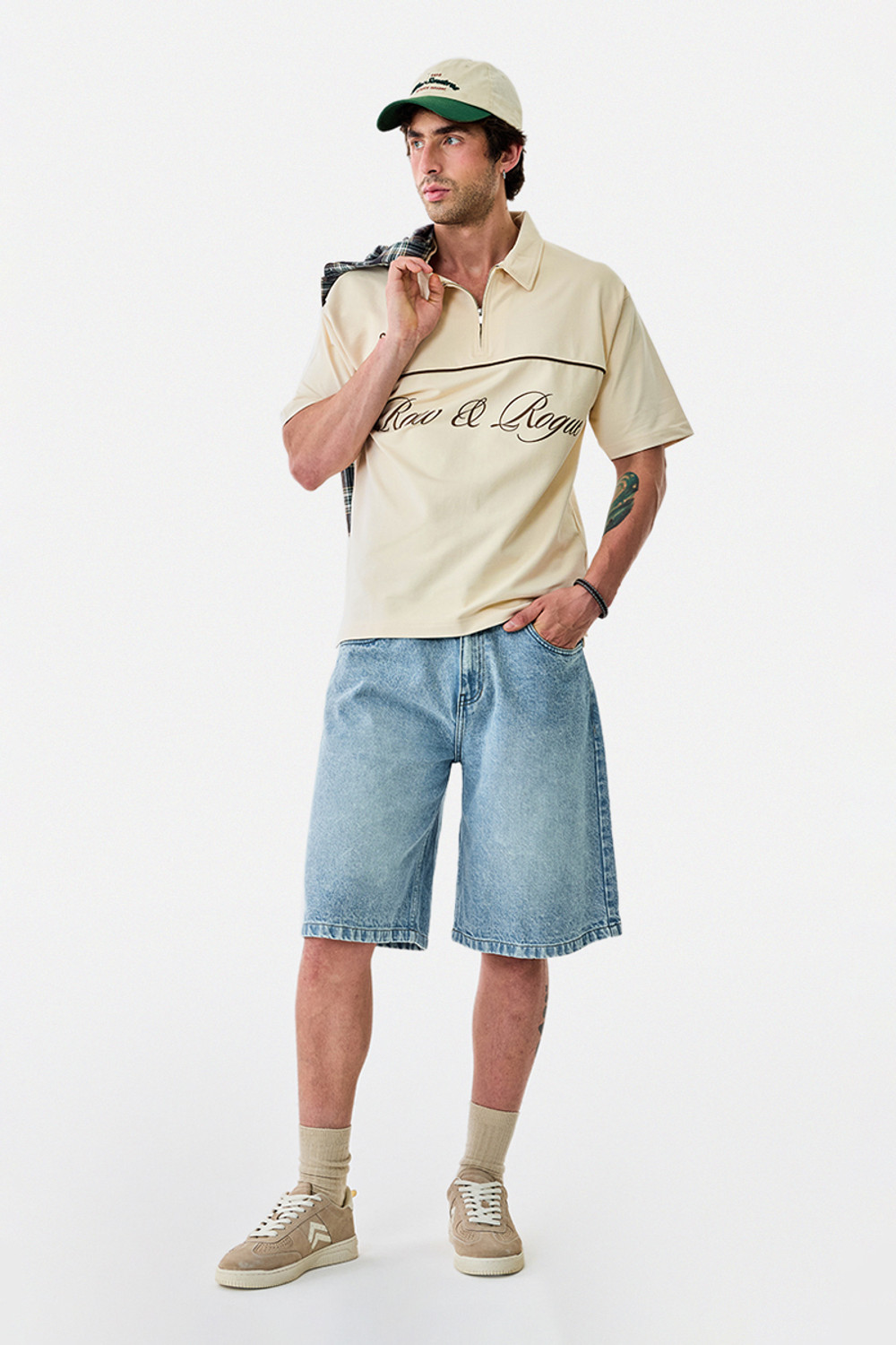 Image of Snitch Printed Men Zip Neck Beige T-Shirt