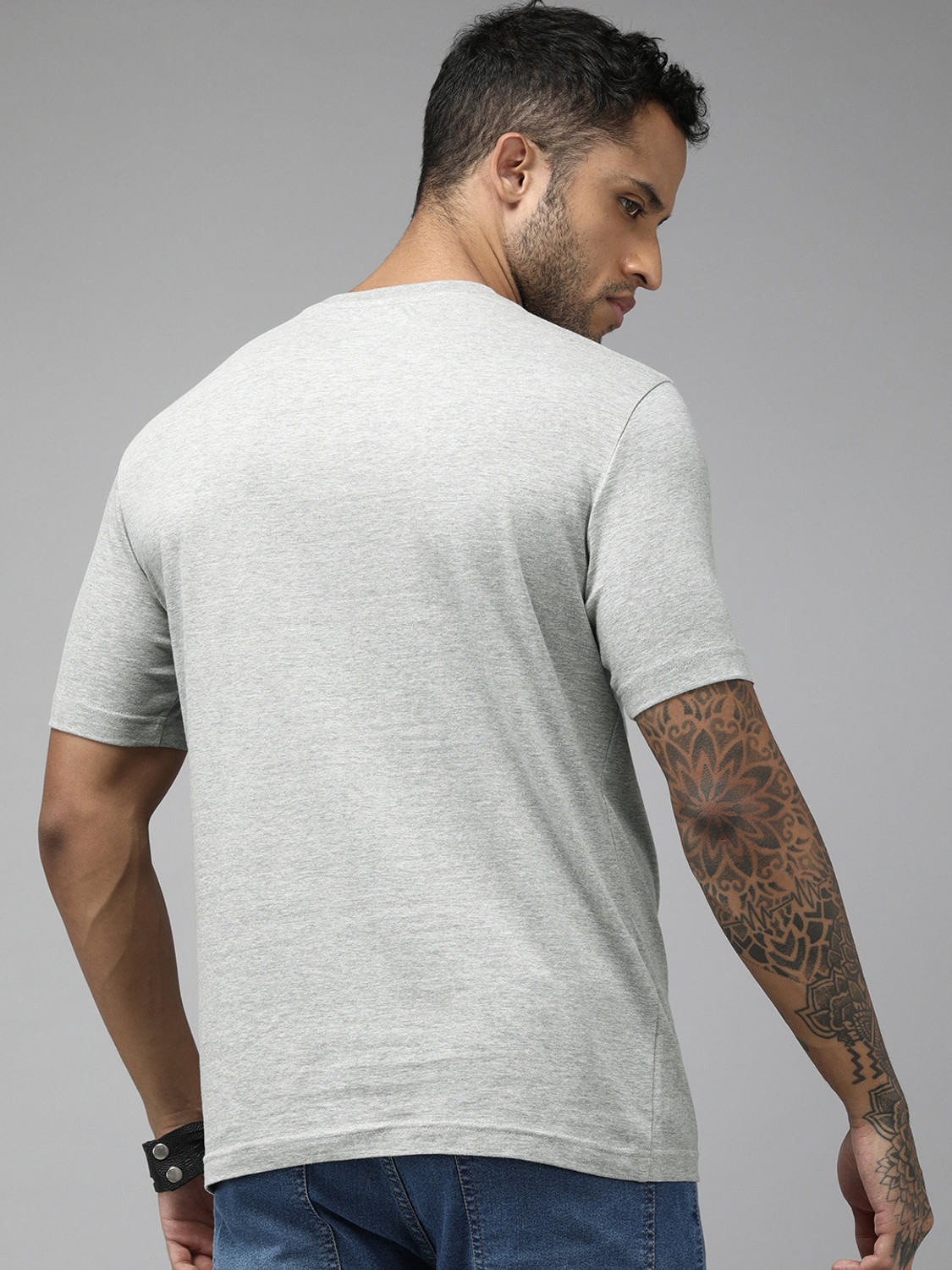 Image of Roadster Graphic Print Men Round Neck Grey T-Shirt