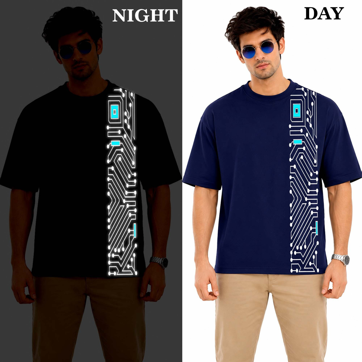 Image of RARE SHADO Printed Men Round Neck Navy Blue T-Shirt