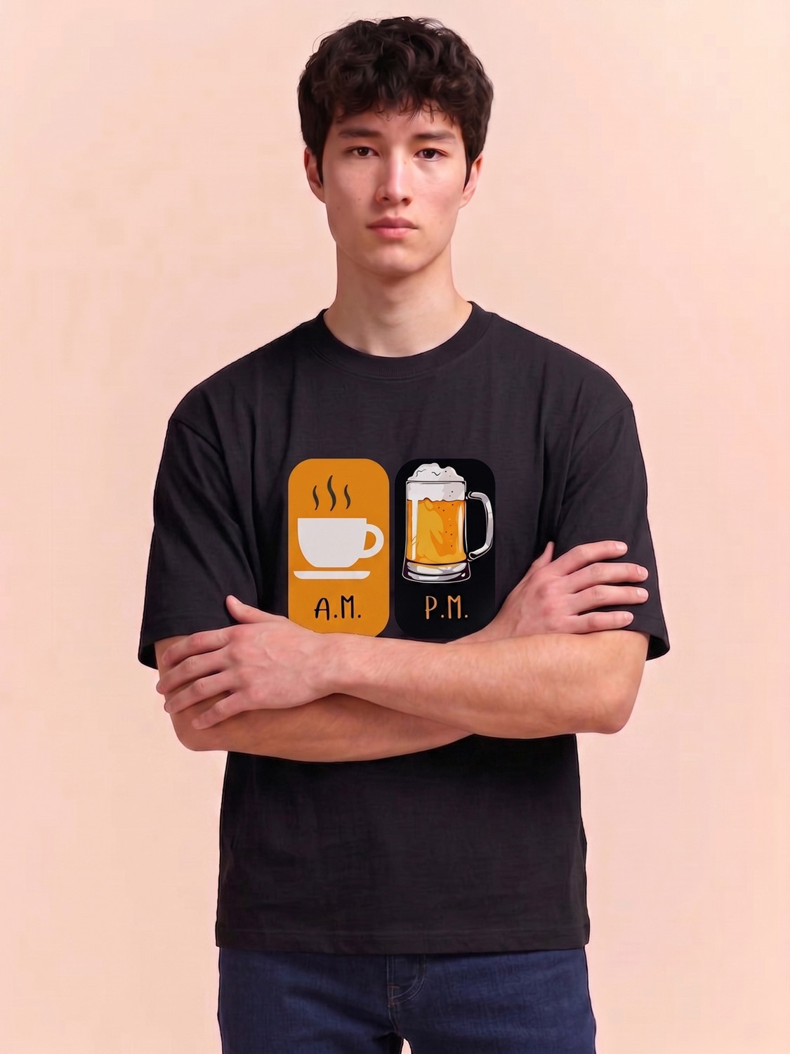 Image of FROTYFIVE Printed Men Round Neck Black T-Shirt