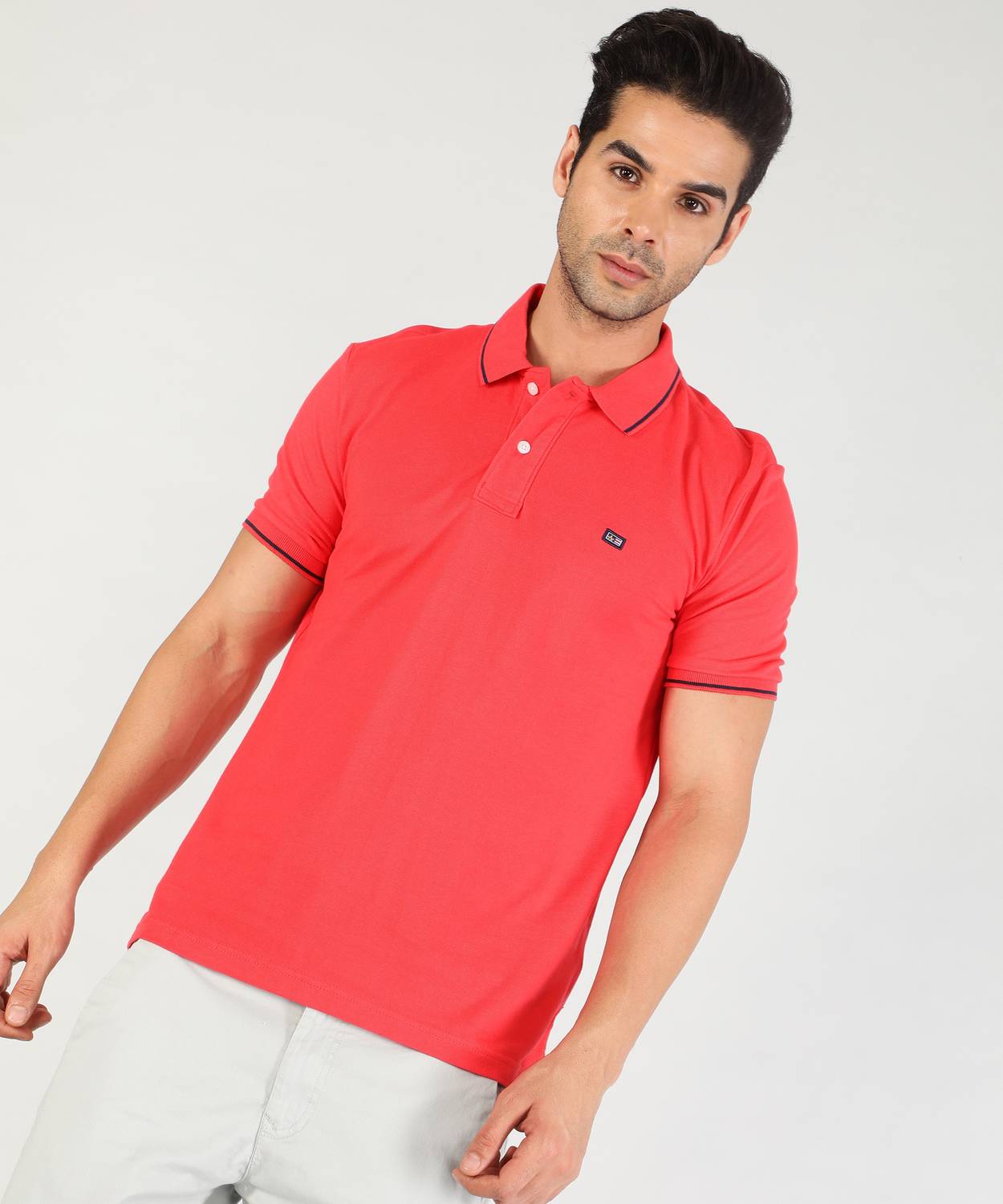 Arrow Sport Solid Men Polo Neck Pink T-Shirt