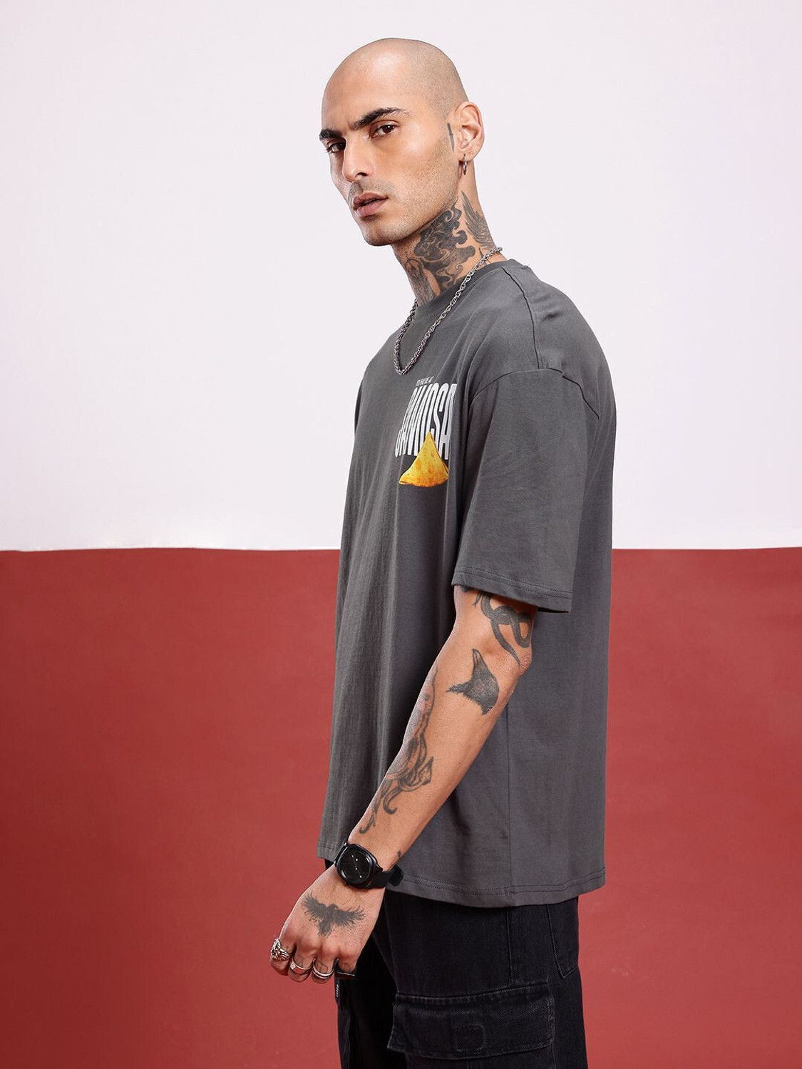 Image of Glitchez Printed Men Round Neck Grey T-Shirt