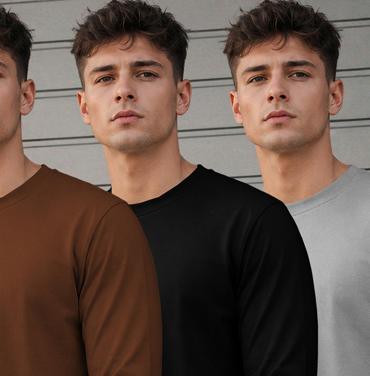 Image of Flipkart SmartBuy Solid Men Round Neck Brown, Black, Grey T-Shirt