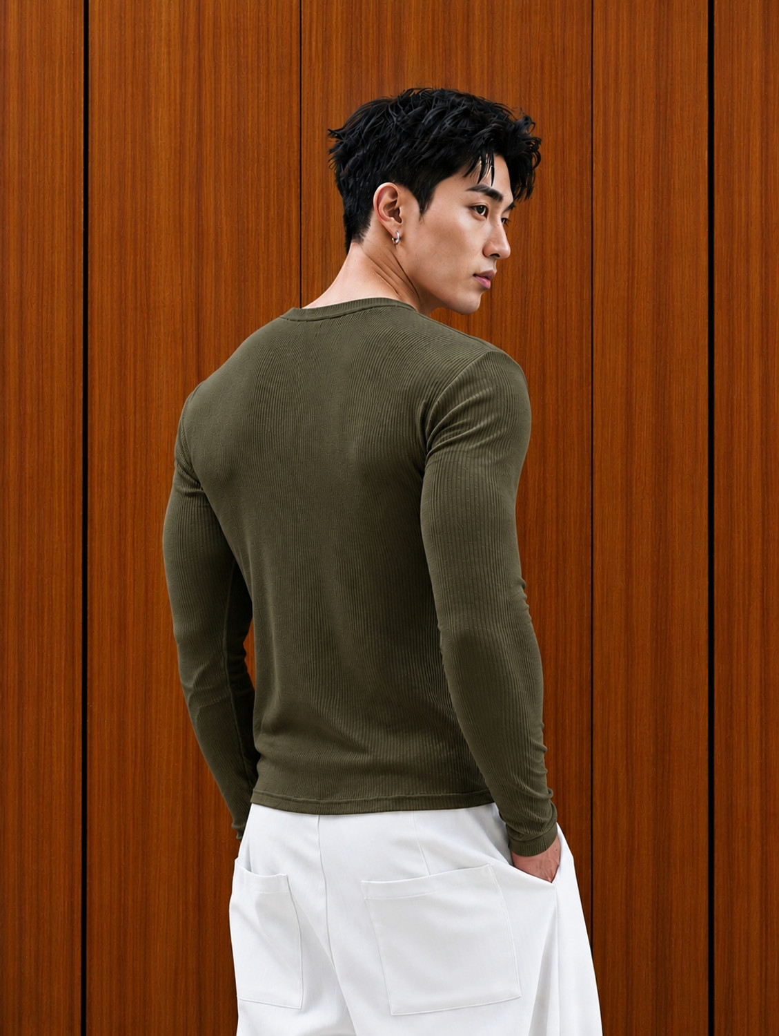 Image of Rockwell Self Design Men Henley Neck Green T-Shirt
