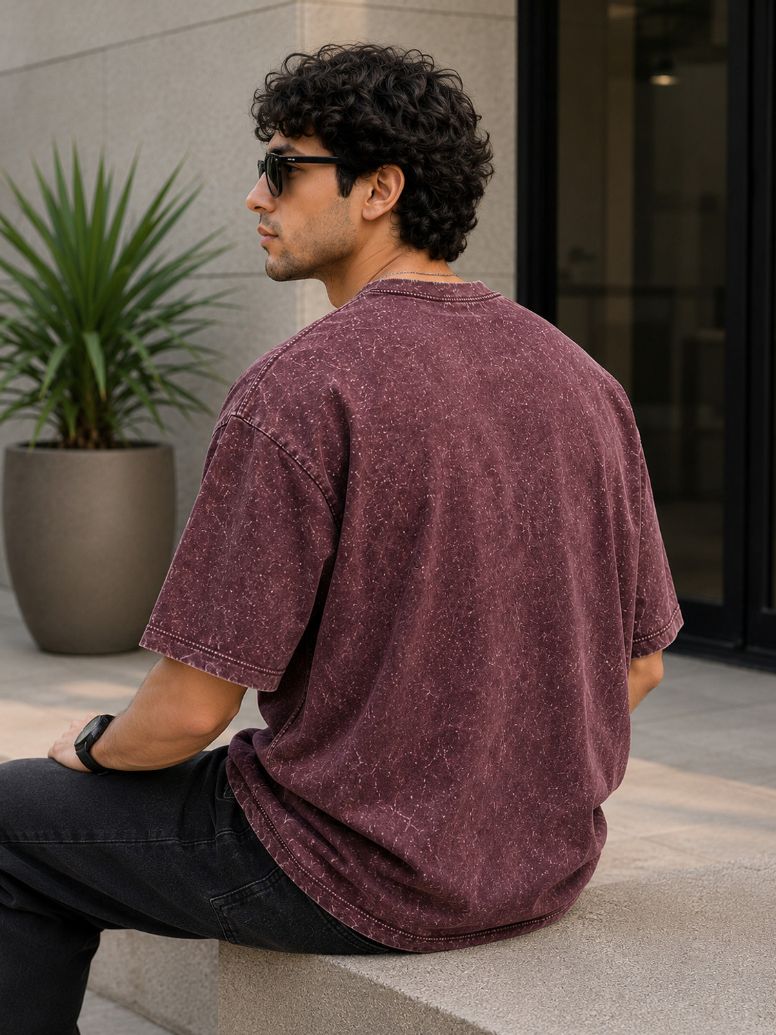 Image of Rivento Fashion Graphic Print Men Round Neck Maroon T-Shirt